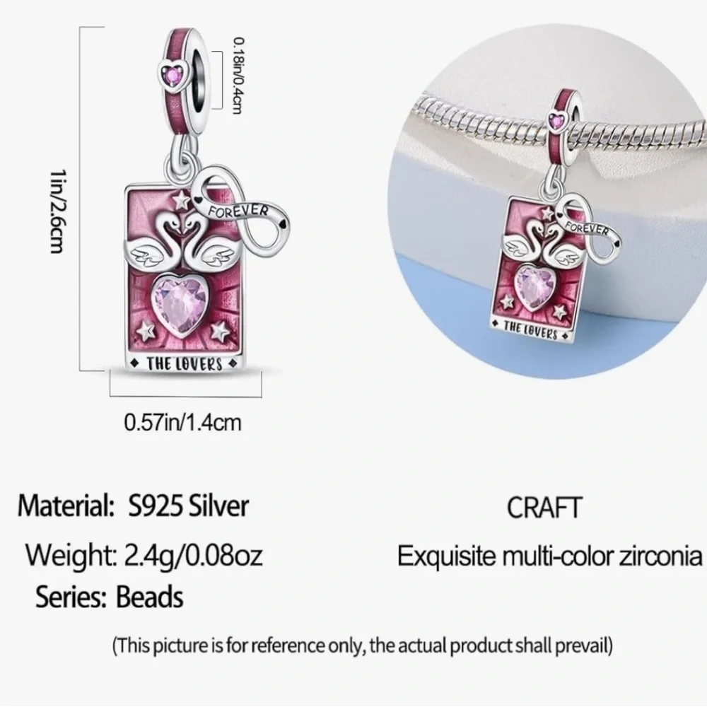 The Lovers card tarot charm Sterling silver fits all Panda bracelets, necklaces